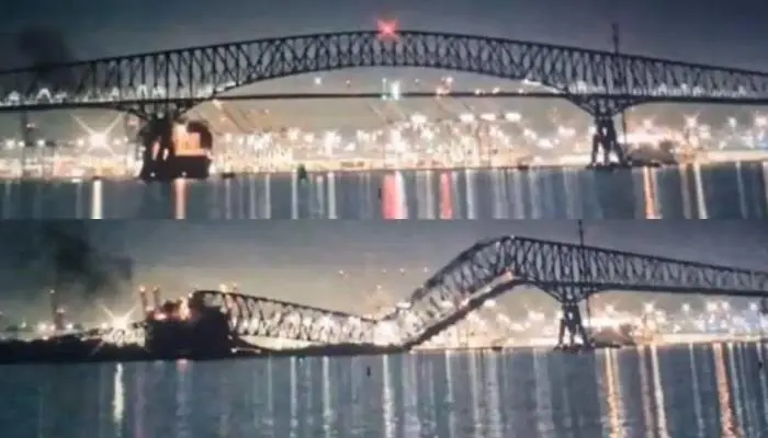 ABD'de kargo gemisi köprüye çarpti! Köprü yikildi, araçlar suya gömüldü! 