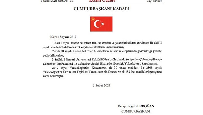 Bi biryara Erdogan li Helebê Fakulteya Tipê tê vekirin