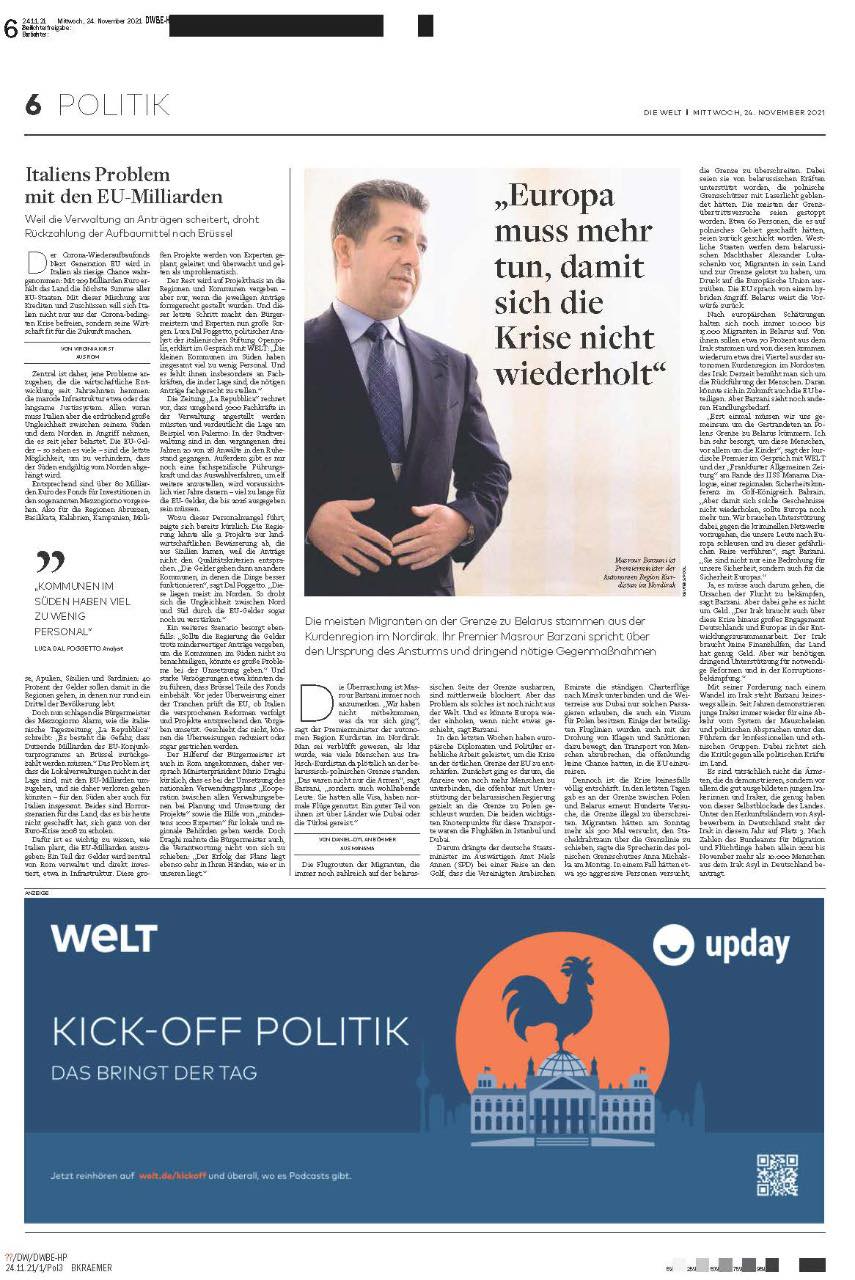 Mesrûr Barzanî ji bo çareseriya koçberan bang kir